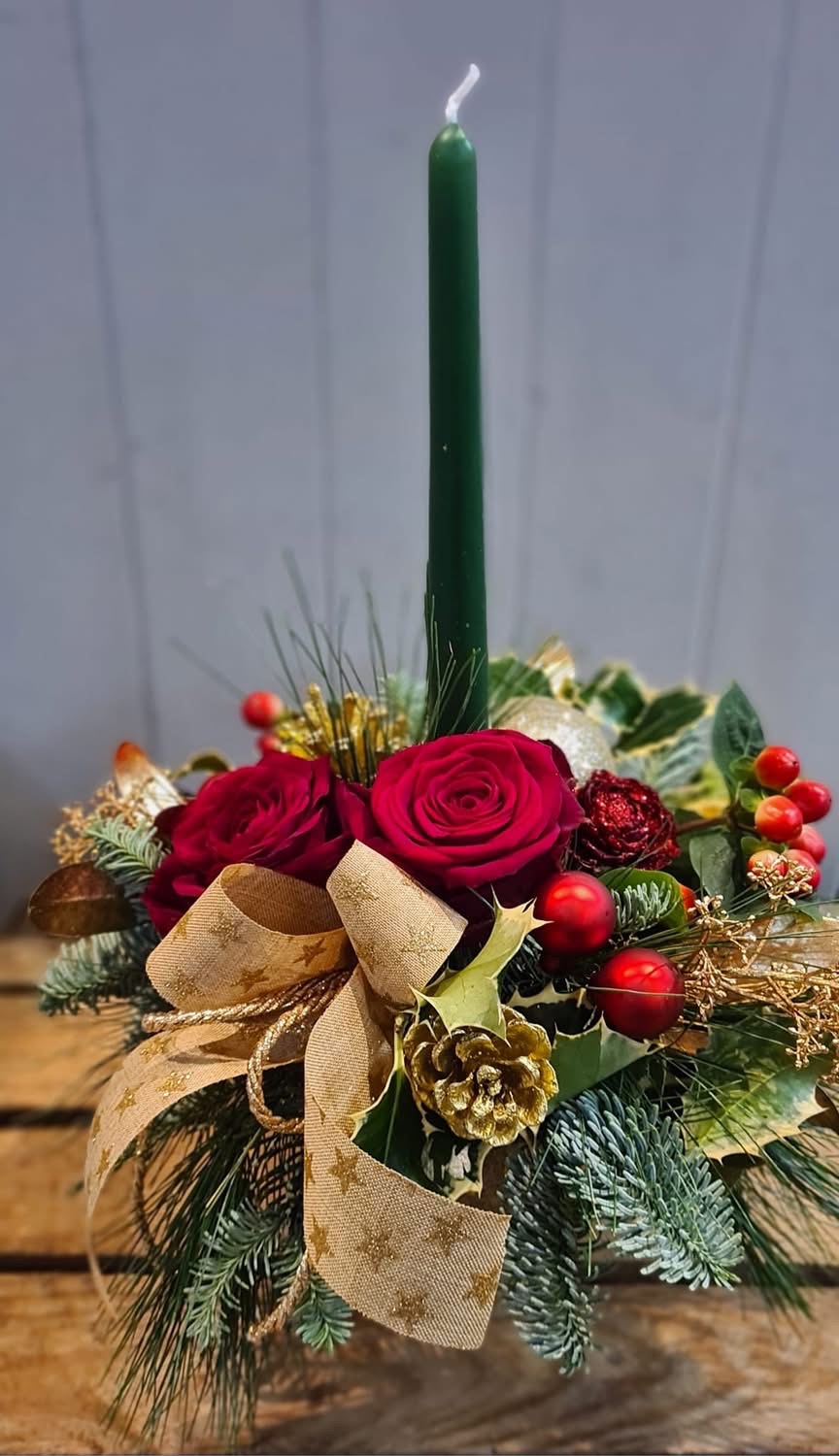 Christmas Table Centrepiece candle green